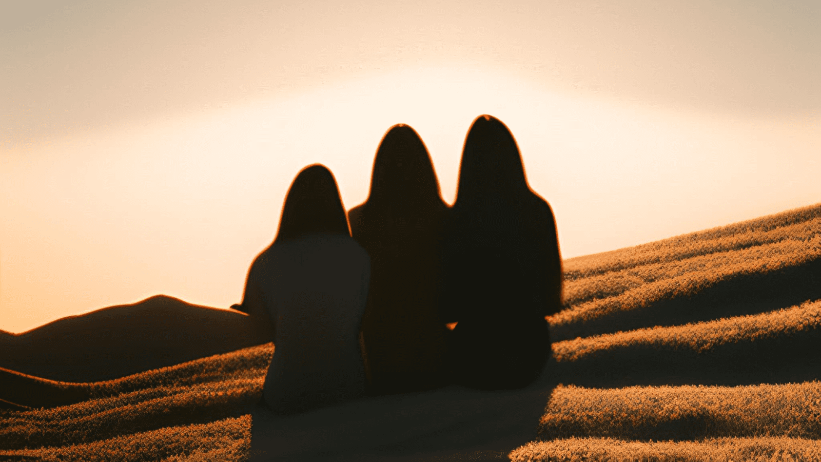 Three figures in a hilly field - the beauty of we-tiredness (sharing together)