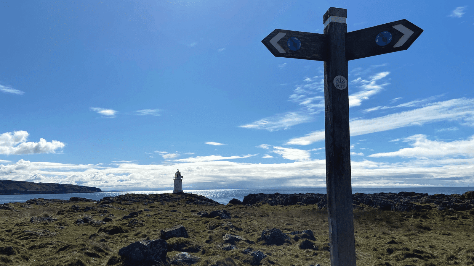 Rituals And The Fight Against Restless Novelty Kingarth - Isle of Bute - two way sign and lighthouse